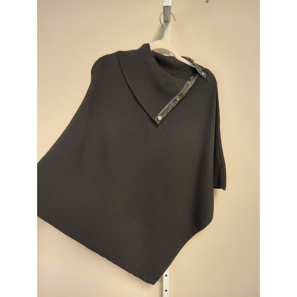 NWT Chicos Snap Neck Knit Sweater Poncho Black Cashmere Blend S/M Minimalist